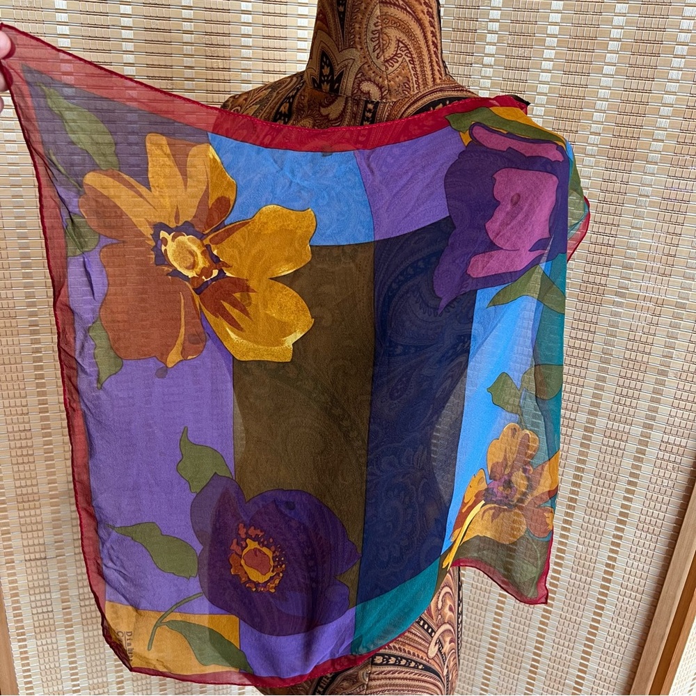 Vintage Diahann Carroll Floral Silk Scarf